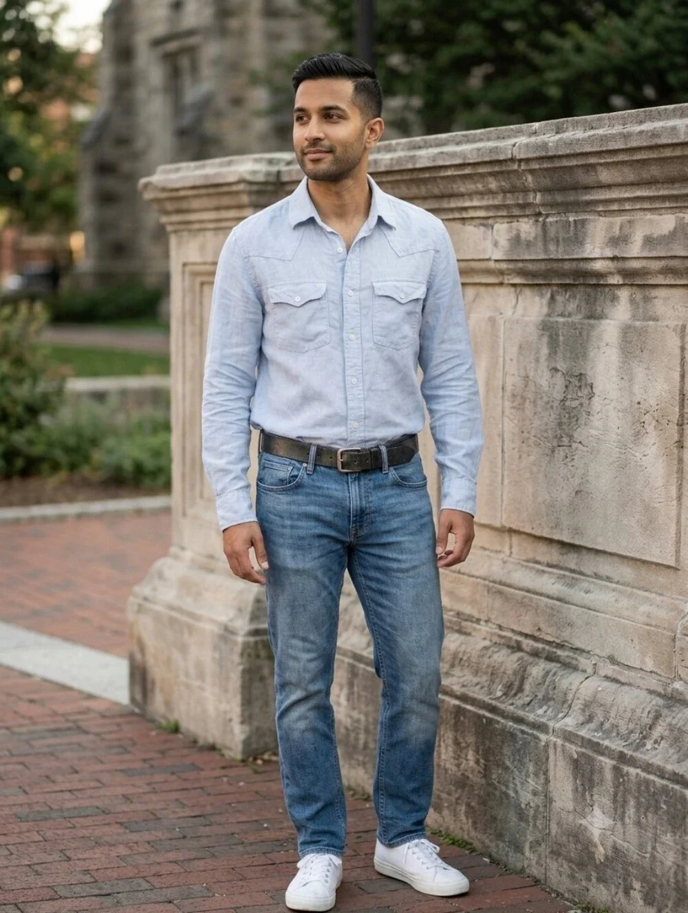 Banana Republic Light Blue Long-Sleeve Standard Fit Linen Shirt Size M